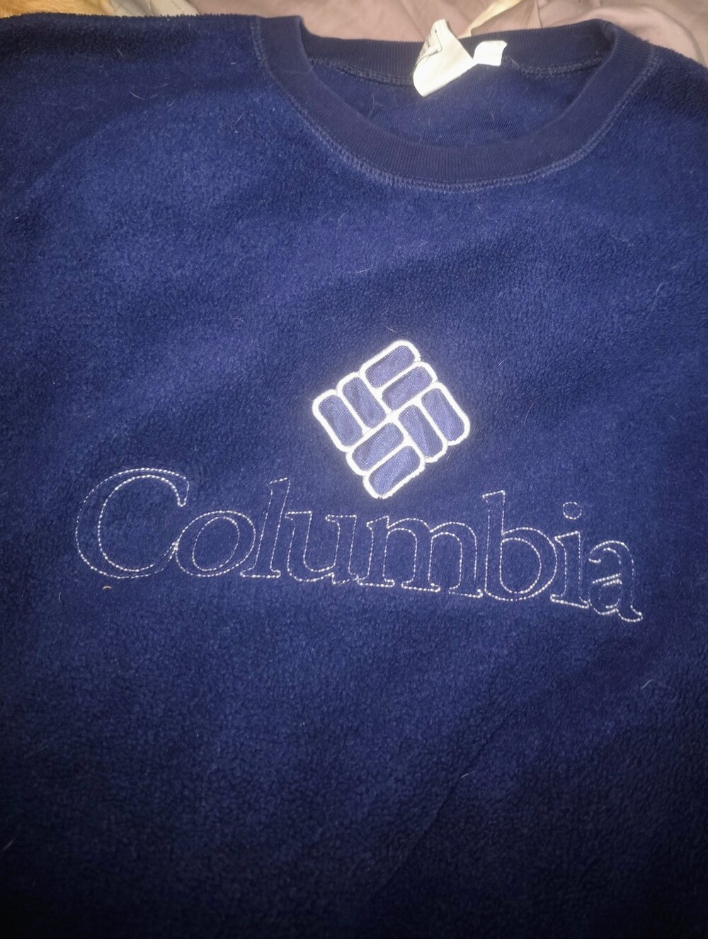 VintageColumbia Men's Dark Blue Crewneck Fleece Sweatshirt with Embroidered Logo
